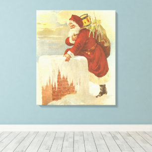 Impressão Em Tela Natais vintages do Papai Noel Vitoriano em Chimney