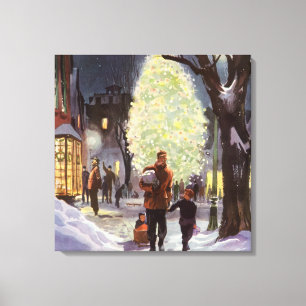 Impressão Em Tela Natais vintages, Pai Comprando com as Crianças