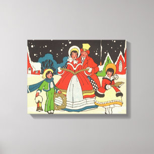 Impressão Em Tela Natais vintages, uma família cantando músicas