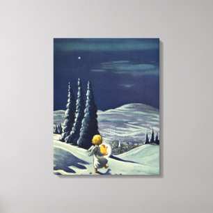 Impressão Em Tela Natal Antigo, Anjo da Neve Caminhando com uma Estr