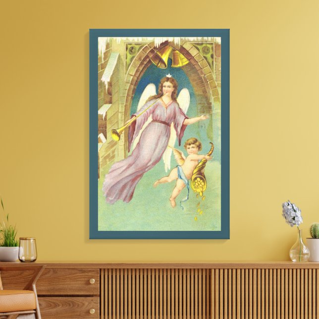 Impressão Em Tela Natal Antigo, Anjo Vitoriano com Querubim (Insitu(Sala de estar))