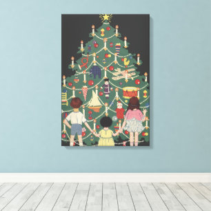Impressão Em Tela Natal Antigo Crianças ao Redor de uma Árvore Decor