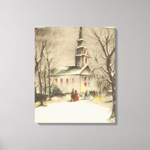Impressão Em Tela Natal Antigo, Igreja na Paisagem Invernal