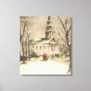 Impressão Em Tela Natal Antigo, Igreja na Paisagem Invernal