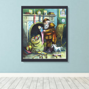 Impressão Em Tela Natal Antigo, Meias do Papai Noel com Presentes