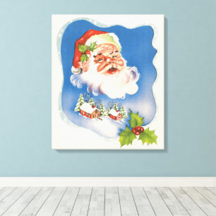 Impressão Em Tela Natal Antigo, Papai Noel Alegre Retro
