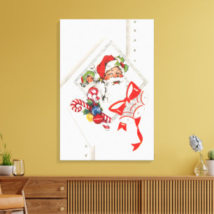 Impressão Em Tela Natal Antigo, Papai Noel com Bengalas de Natal