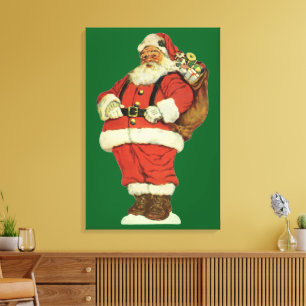 Impressão Em Tela Natal Antigo, Papai Noel Vitoriano com Brinquedos