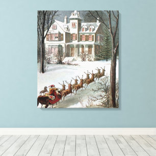 Impressão Em Tela Natal Antigo, São Nicolau com Rena