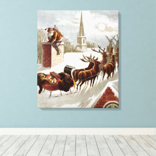 Impressão Em Tela Natal Antigo, São Nicolau no Telhado