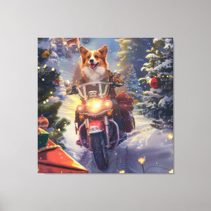 Impressão Em Tela Natal de Motocicleta Corgi