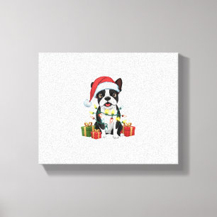 Impressão Em Tela Natal de Santa Hat Boston Terrier Dog de Xmas Ligh