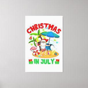 Impressão Em Tela Natal em julho Engraçado Santa Hat Sunglass Sumam
