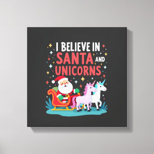 Impressão Em Tela Natal Eu Acredito No Papai Noel E Unicórnios Diver