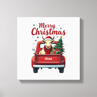Impressão Em Tela Natal Feliz Vintage Caminhão Vermelho Vaca das Ter