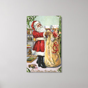 Impressão Em Tela Natal GreetingSanta com grande saco