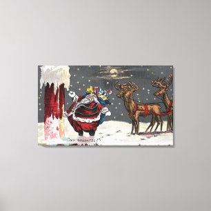 Impressão Em Tela Natal GreetingSanta e chaminé