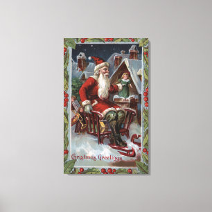 Impressão Em Tela Natal GreetingSanta no trenó