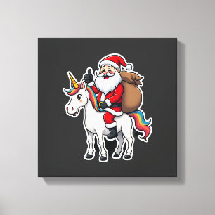 Impressão Em Tela Natal Papai Noel Montando Unicórnio - Meninas de N