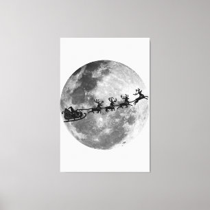 Impressão Em Tela Natal Papai Noel Voando Pela Lua
