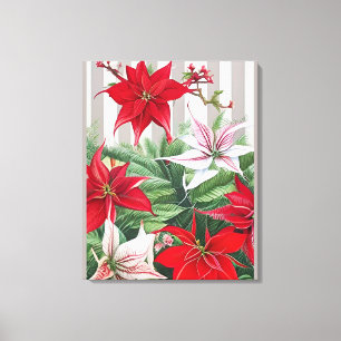 Impressão Em Tela Natal Red Amaryllis e Poinsettias