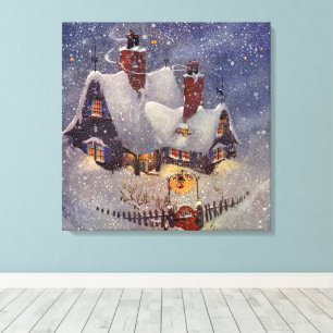 Impressão Em Tela Natal vintage, Pólo Norte da oficina de Papai Noe