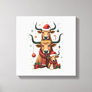 Impressão Em Tela Natal Vintage Trio de Vaca das Terras Altas da Esc