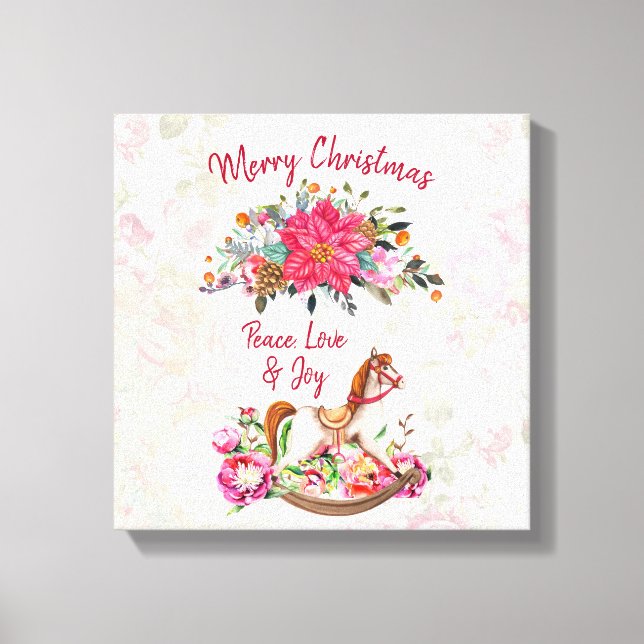Impressão Em Tela Natal Vitoriano do Cavalo Rocking e Poinsettia (Frente)