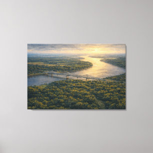 Impressão Em Tela Natchez no Rio   Arte de Paisagem   Esticado