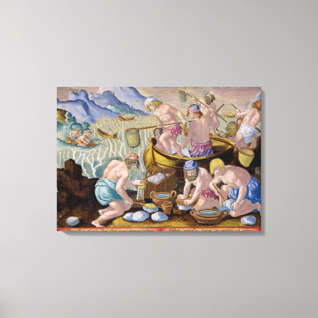 Impressão Em Tela Nativos pescando amêijoas gigantes no Indo, plataf (Frente)