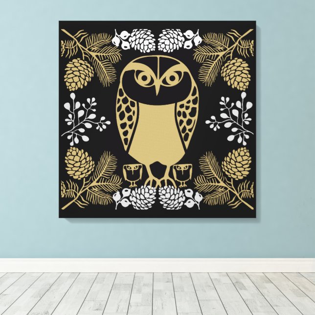 Impressão Em Tela Nature Owl Folk Art (Insitu(piso de madeira))
