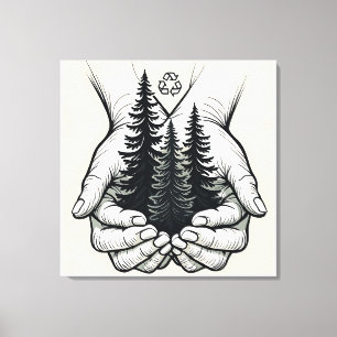 Impressão Em Tela Natureza em Mãos Seguras: Muro de Arte Florestal E