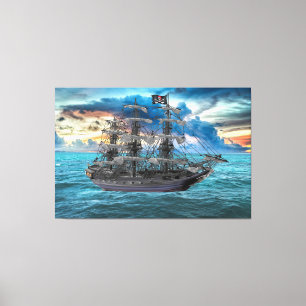 IMPRESSÃO EM TELA NAU PIRATA ANCORADO AO PÔR DO SOL