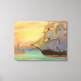 Impressão Em Tela Navegação por Sunset - Navios Manipulados De Arte 