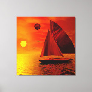 Impressão Em Tela Navegando ao Pôr do Sol