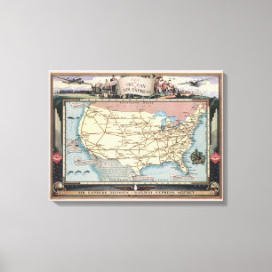 Impressão Em Tela Navio do mapa dos Estados Unidos o Skyway através