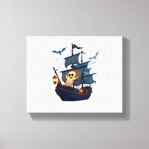Impressão Em Tela Navio Fantasma Pirata - Teto de Halloween Assustad