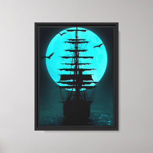 Impressão Em Tela Navio Luar e Lua Azul Completa
