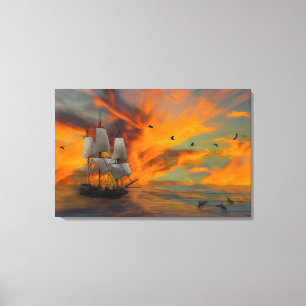 Impressão Em Tela Navio no Sunset