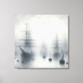 Impressão Em Tela Navios misteriosos num porto de Foggy