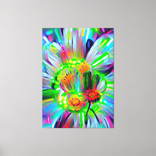 Impressão Em Tela Neon Abstrato Daisies com cores vívidas
