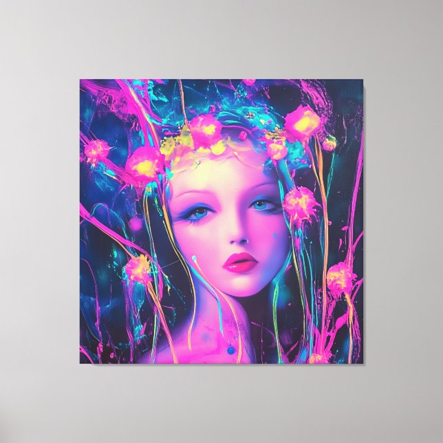 Impressão Em Tela Neon Alienígena Goddese (Frente)