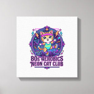 Impressão Em Tela Neon do Gato dos Anos 80 Aeróbica - Design Diverti