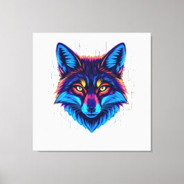 Impressão Em Tela Neon Fox Face – Vibrant Glowing Design