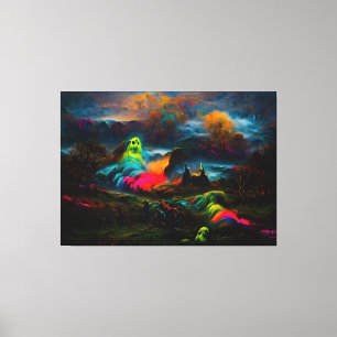 Impressão Em Tela Neon Ghosts em uma paisagem fantasia assombrada