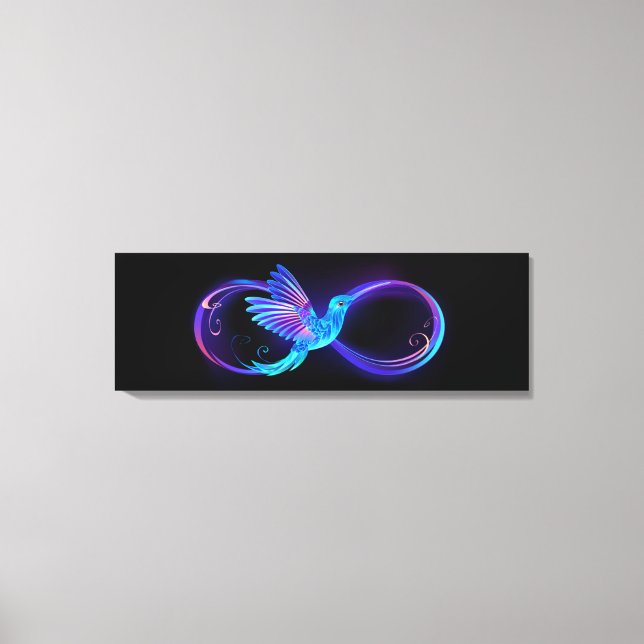 Impressão Em Tela Neon Infinity Symbol with Glowing Hummingbird (Frente)