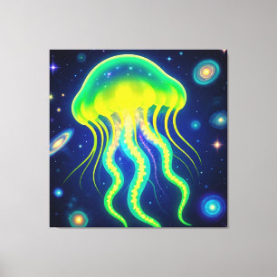 Impressão Em Tela Neon Jellyfish Cósmico