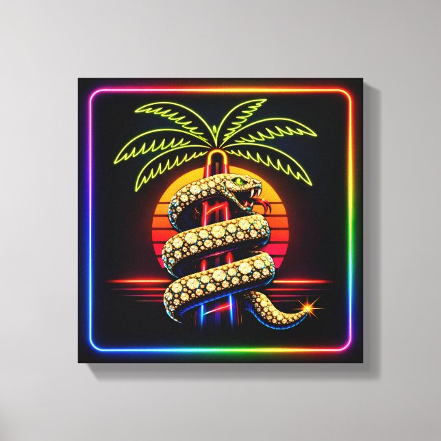 Impressão Em Tela Neon Lux Noites de Miami cobra cravejada de diaman (Frente)