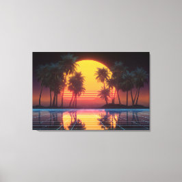 Impressão Em Tela Neon Palm Grid Sunset