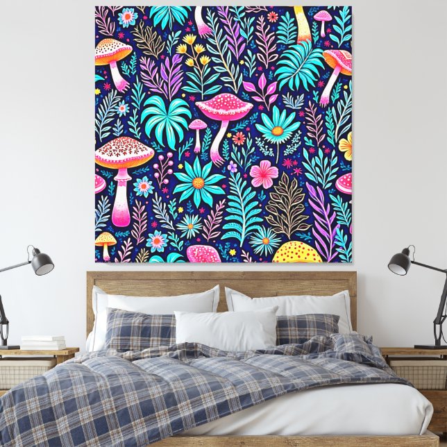 Impressão Em Tela Neon Psychedelic Mushroom Forest Dream (Insitu(Quarto))